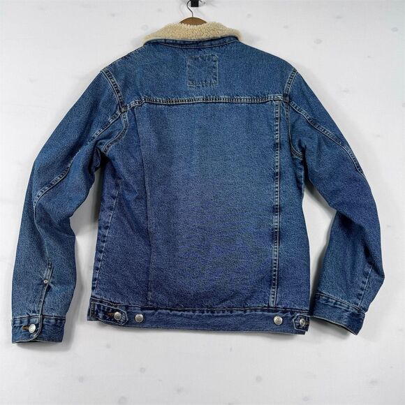 Zara Men's Bomber Jacket Size S Blue Denim Sherpa Lined Casual - Picture 3 of 5